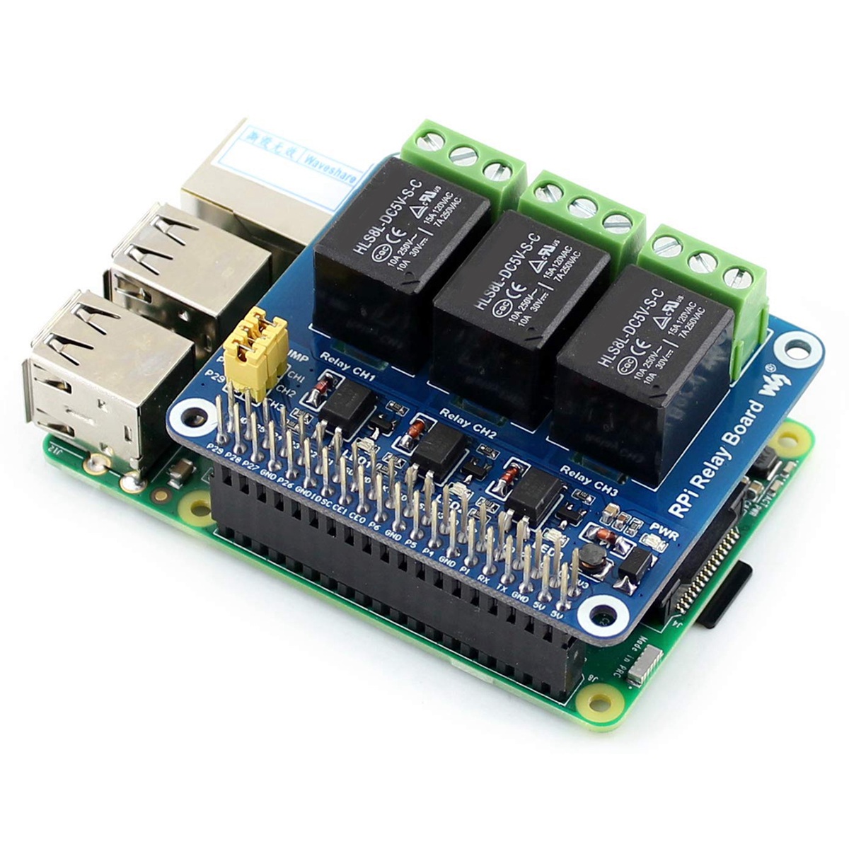 Relay Module 5V - Moduł przekaźnikowy Waveshare 5V 3-kanałowy, płytka