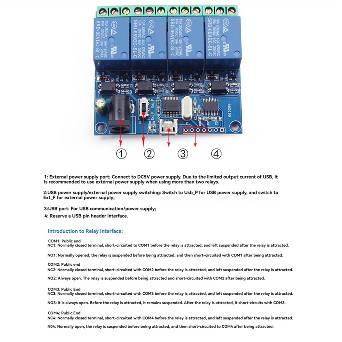 Moduł przekaźnikowy USB AT42 4 – Relay Module 5V recenzja i cena